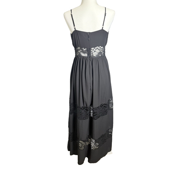 GUESS Dress Women's Maxi‎ Black Lace inset Boho, Romantic Spaghetti Strap Med - Picture 5 of 13